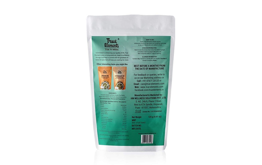 True Elements 5-in-1 Super-Seeds Mix Sunflower, Pumpkin, Flax, Watermelon & Chia   Pack  125 grams
